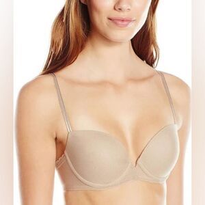 NWT On Gossamer $46 Next to Nothing Demi Plunge Bra, Size 32A, Champagne
